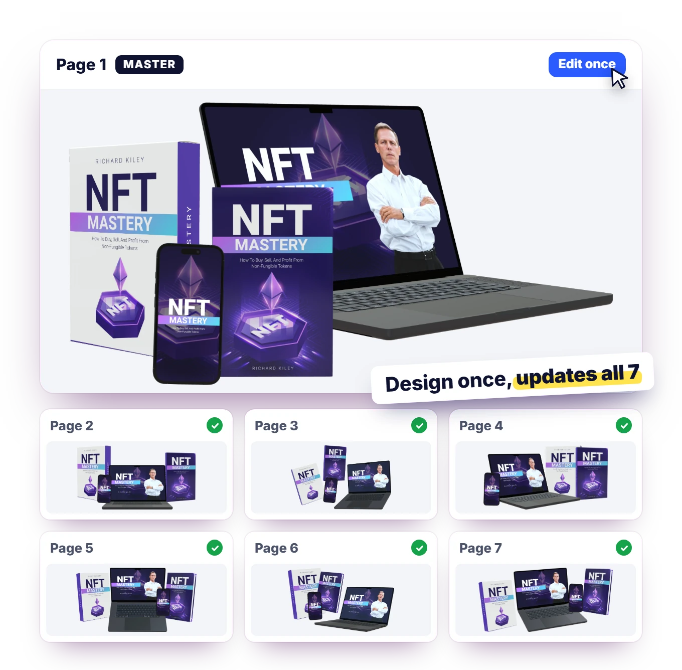 Smart AI Mockups: edit the master page once and all 7 layouts update automatically