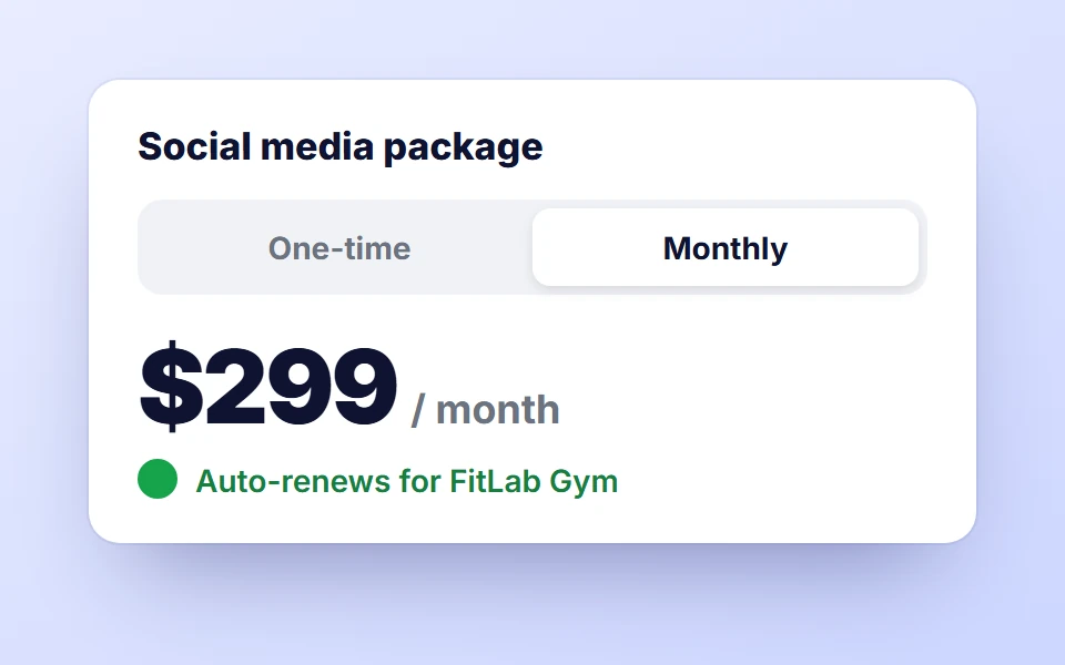 A package priced monthly with a one-time or monthly switch