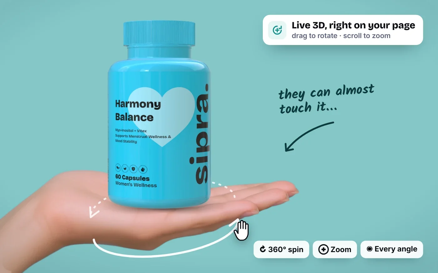 A supplement bottle spun 360 degrees in the hand