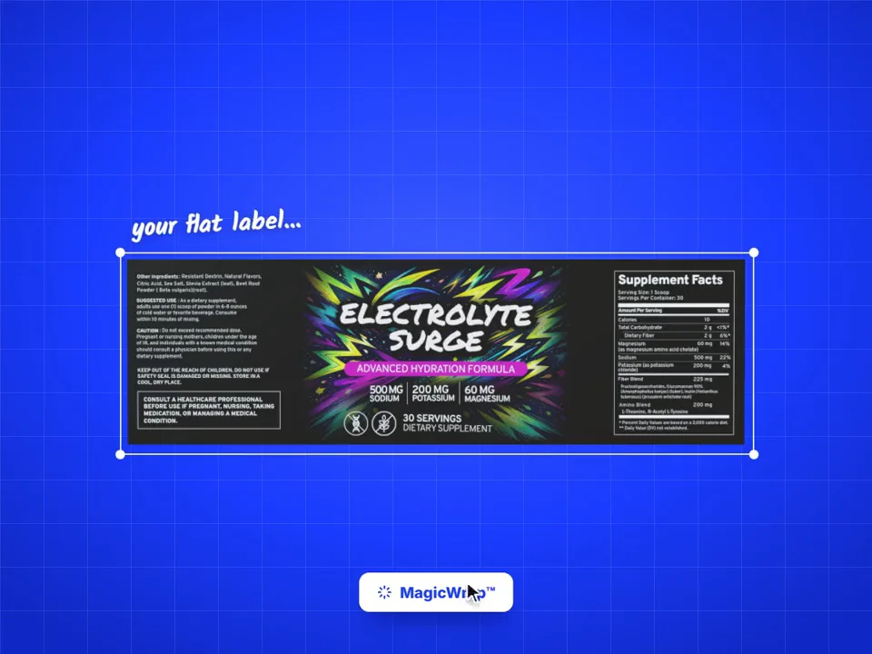 A flat, unwrapped supplement label