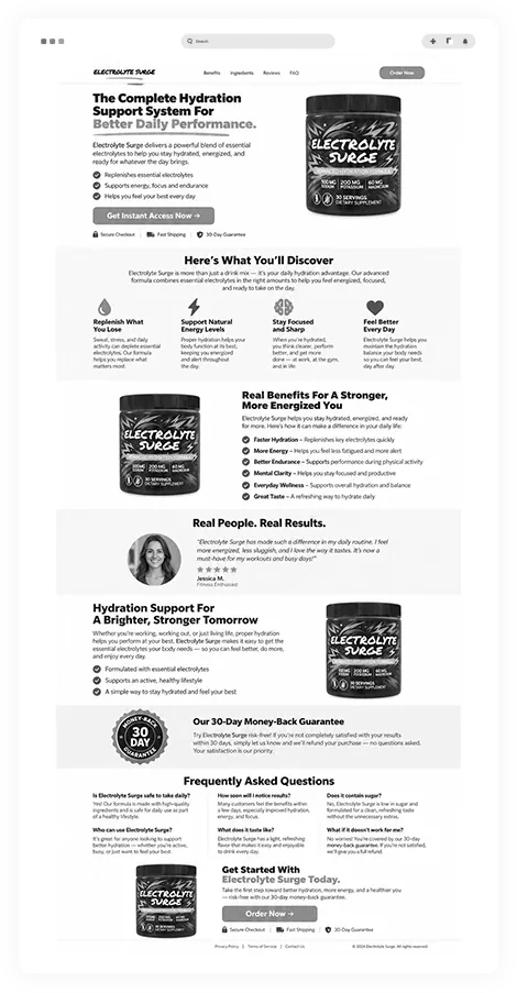 A plain grey sales page with a flat product image