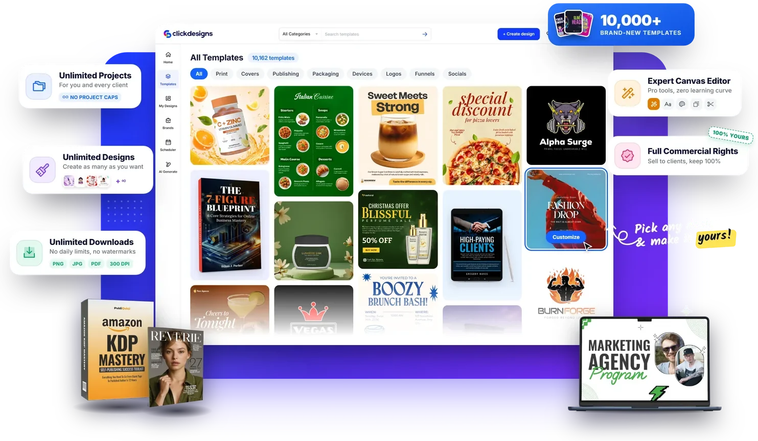 ClickDesigns X Maximizer: unlimited projects, designs and downloads with 10,000+ new templates