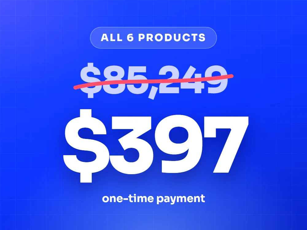 All 6 products: $85,249 crossed out, $297 today with code CDX100