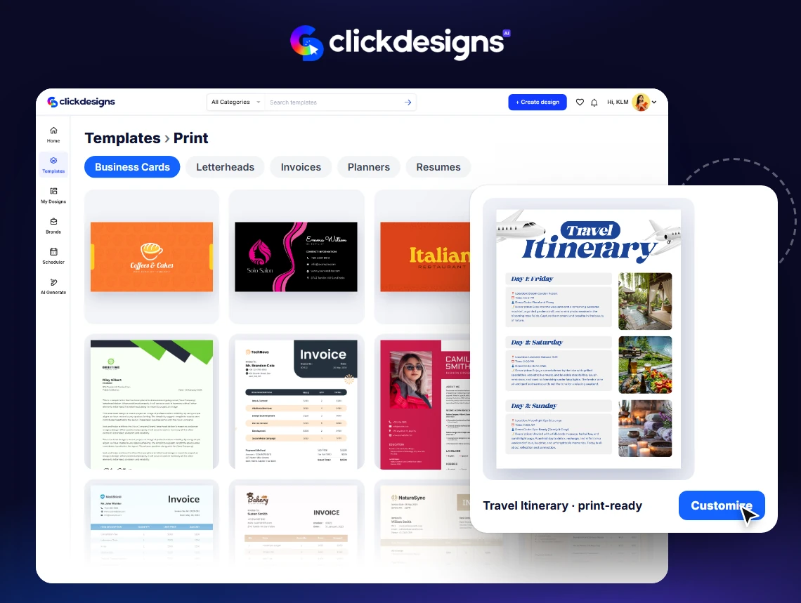 Done-For-You Print Designs templates inside ClickDesigns