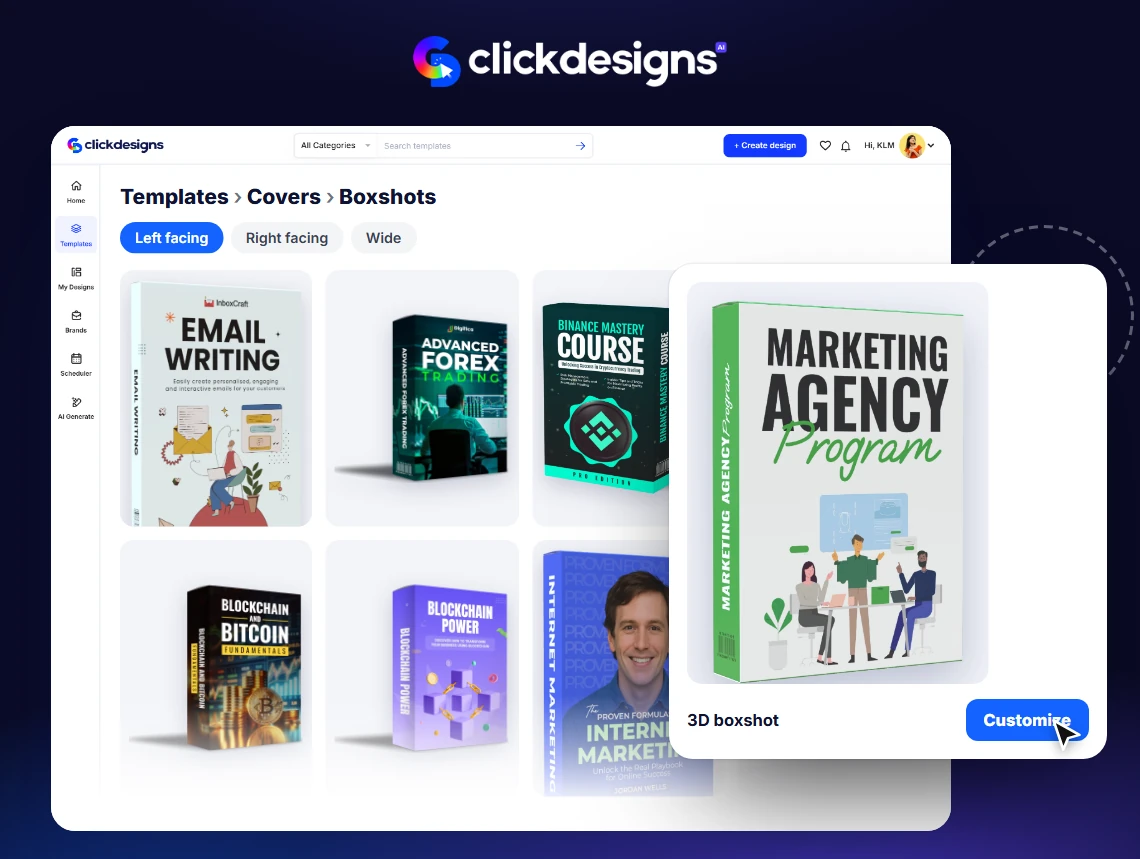 Done-For-You Boxshot Designs templates inside ClickDesigns