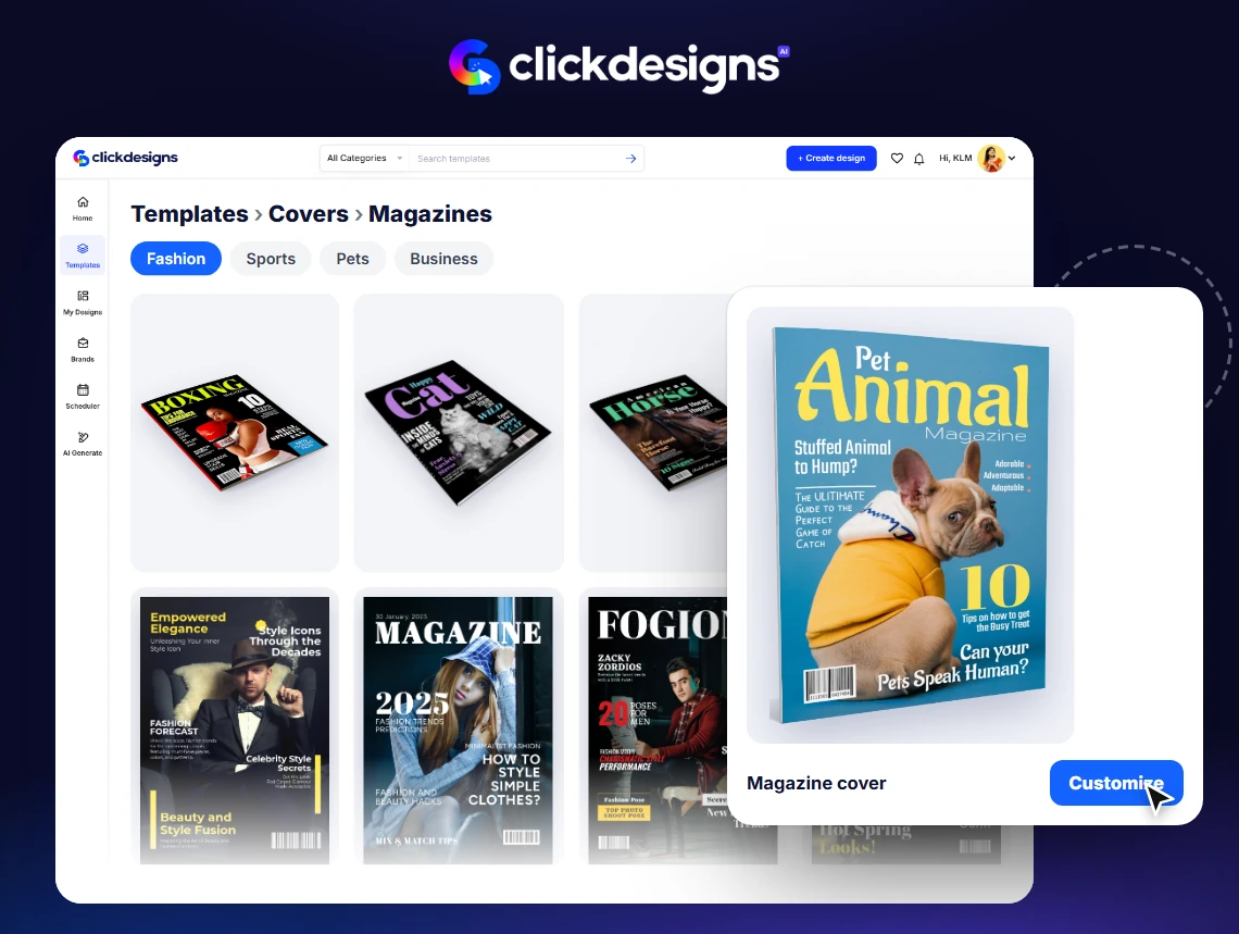 Done-For-You Magazine Designs templates inside ClickDesigns