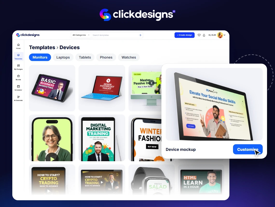Done-For-You Device Mockup Designs templates inside ClickDesigns