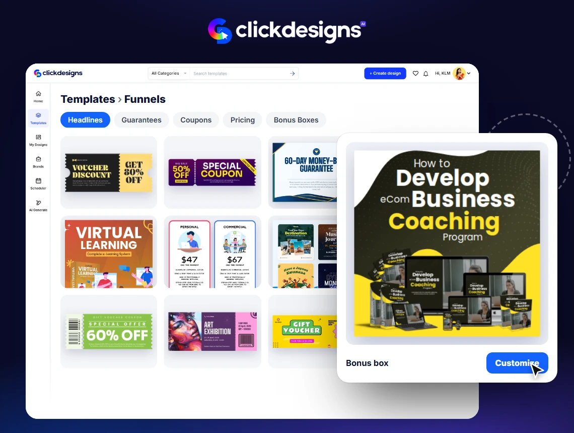 Done-For-You Funnel Graphic Designs templates inside ClickDesigns