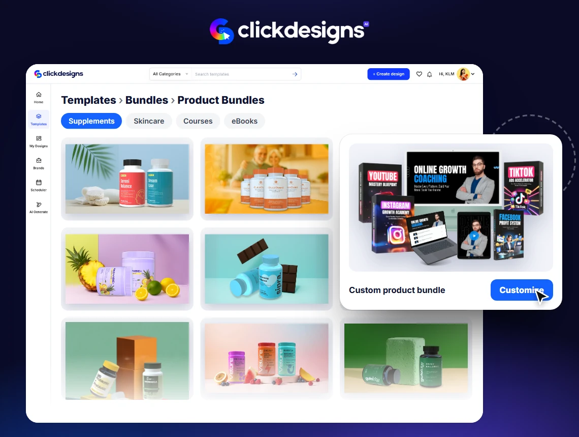 Done-For-You Product Bundle Designer templates inside ClickDesigns