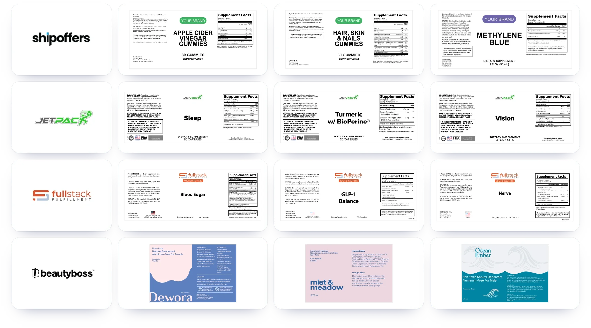 Ready-sized label templates for ShipOffers, JetPack, FullStack and BeautyBoss