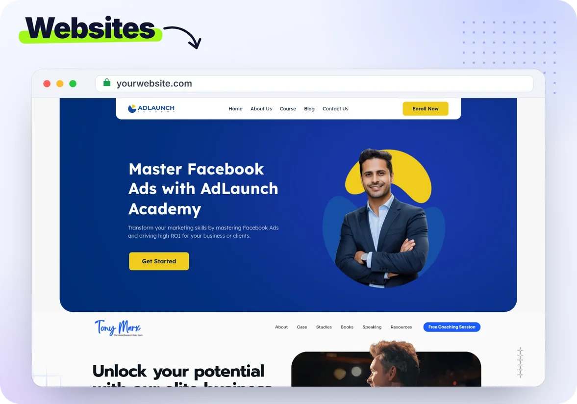 A ClickDesigns page design live on a website in a browser window