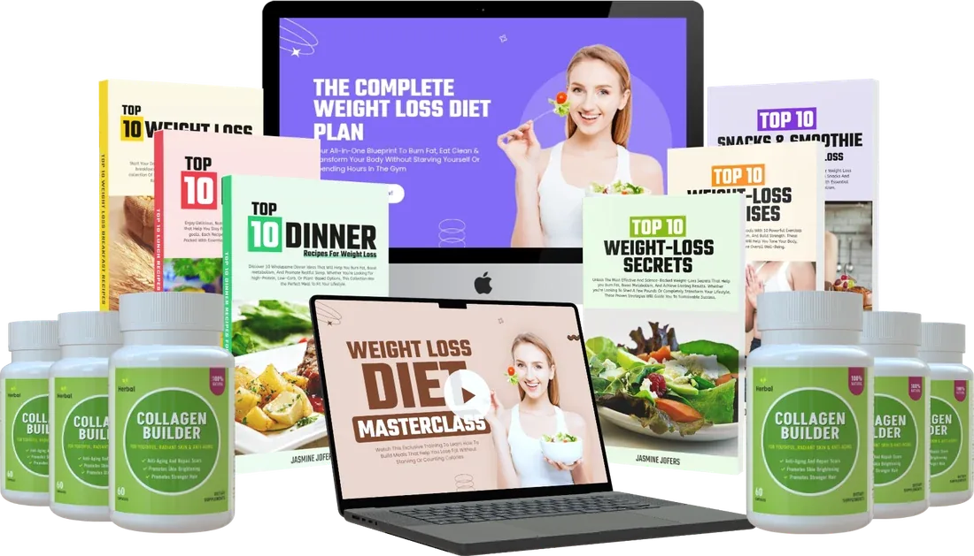Weight Loss Diet course bundle with ebooks, devices and supplement bottles
