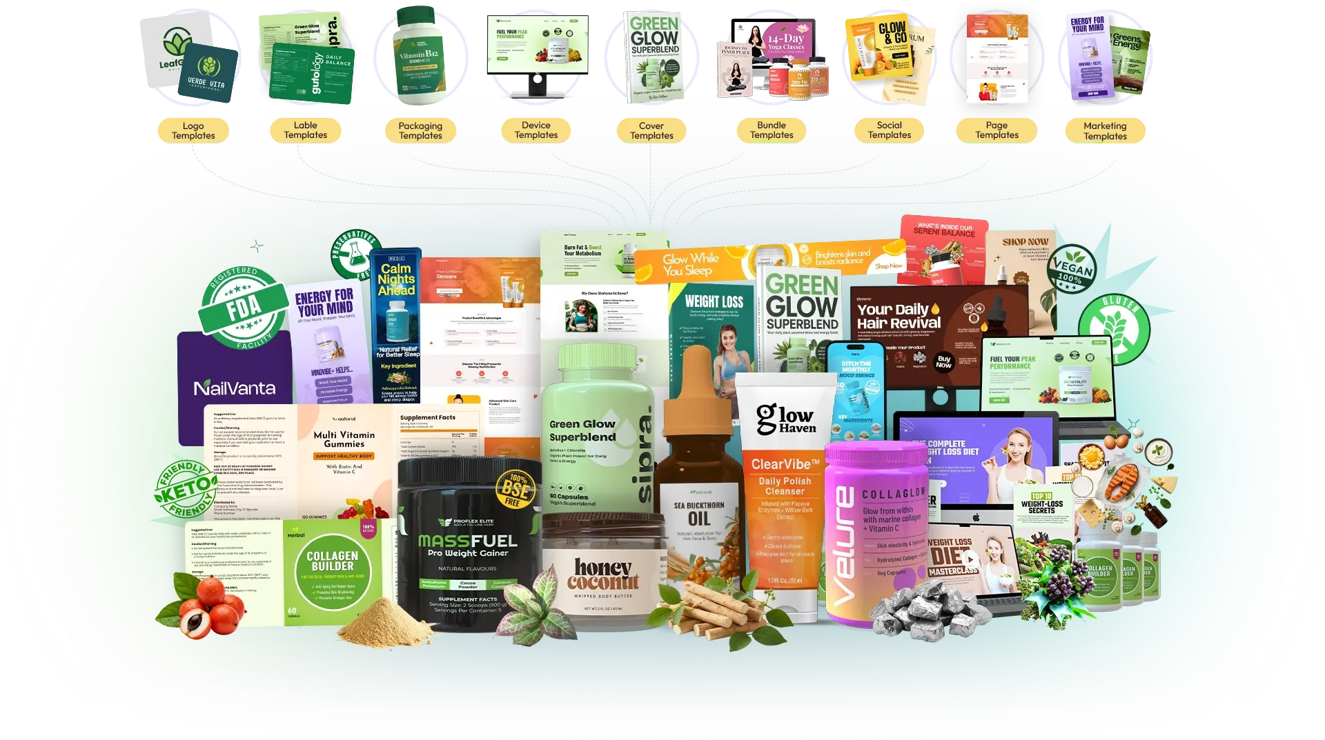 Logo, label, packaging, device, cover, bundle, social, page and marketing templates