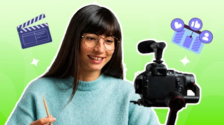 A course creator with a camera on a gimbal and video icons