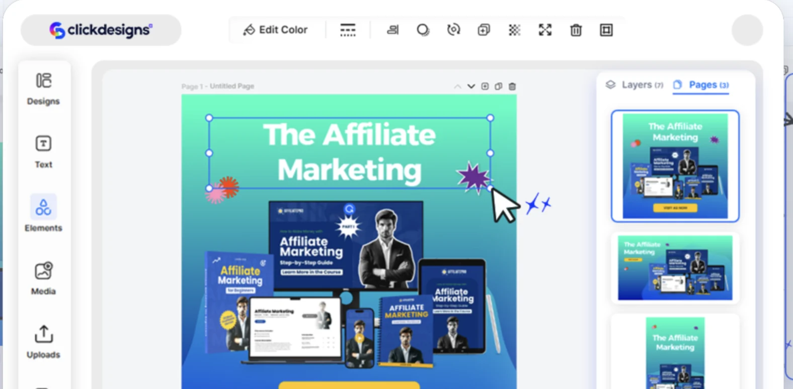 Editing an affiliate marketing post in the ClickDesigns editor