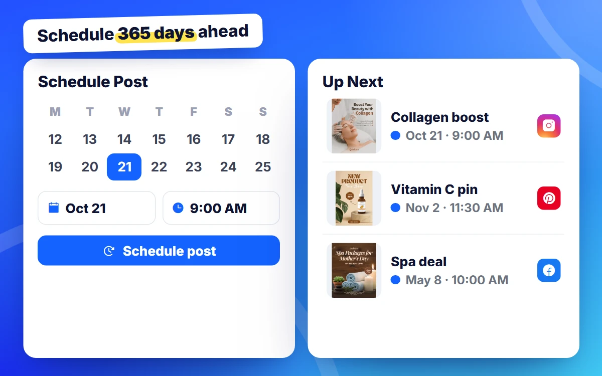 Scheduling a post on a date and time with the queue of upcoming posts