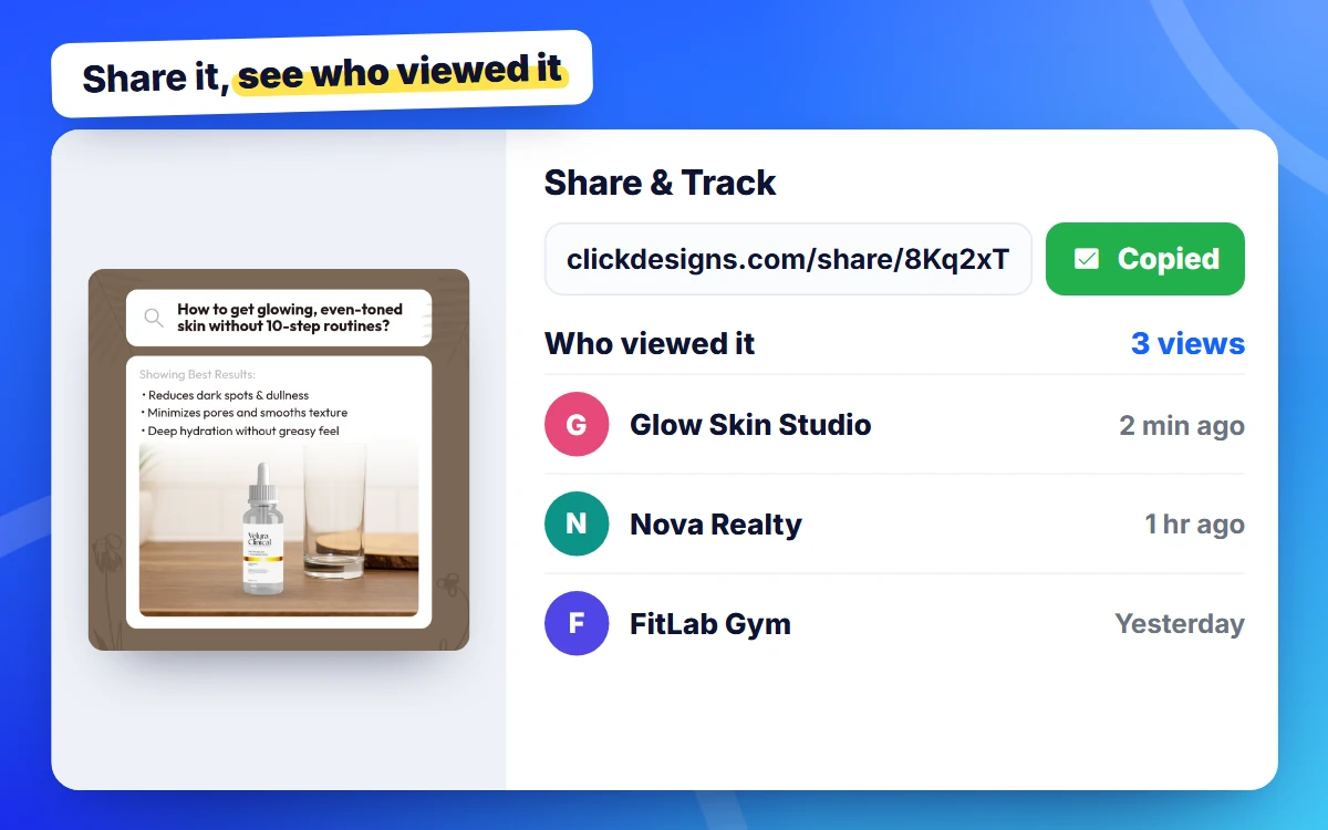 Sharing a design by link and seeing who viewed it