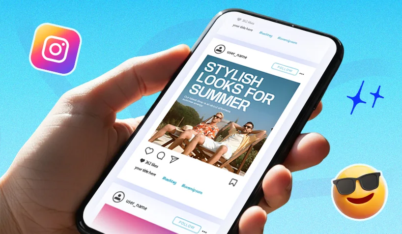 Hand holding a phone showing a live Instagram post preview