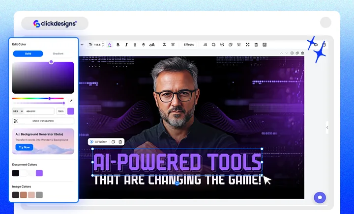 Customising a thumbnail in the ClickDesigns editor