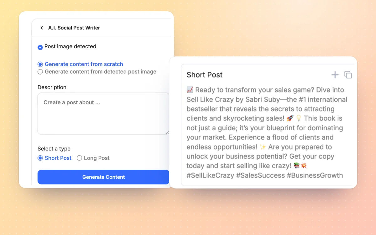 A.I. Social Post Writer with a generated short post