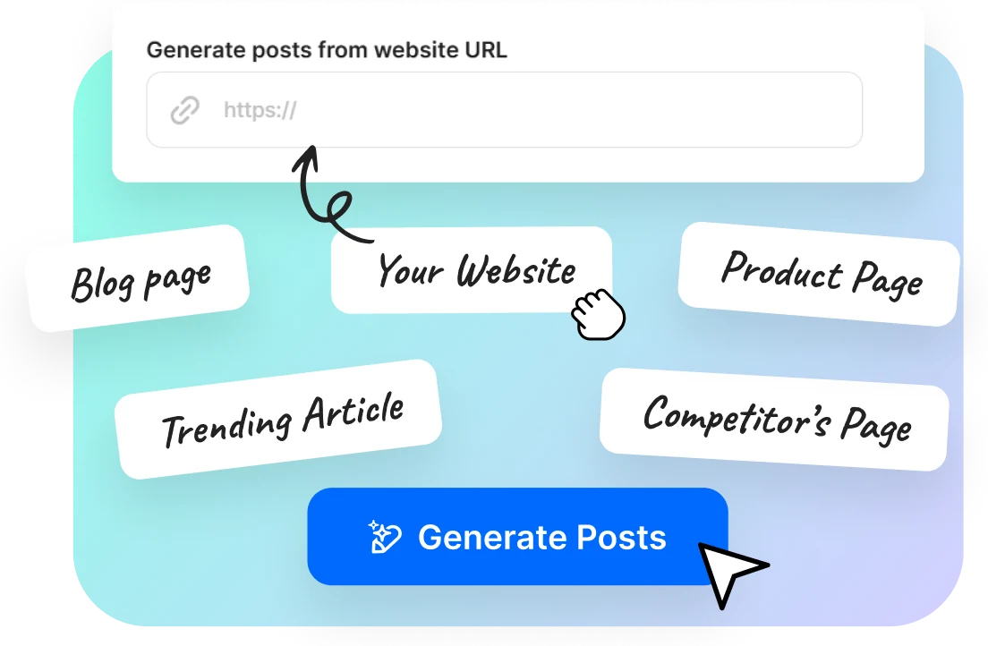 Generate posts from a website URL: blog page, product page, trending article or competitor page